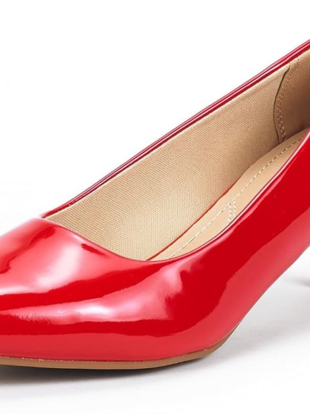 DREAM PAIRS Moda Red Patent Pointed Toe Kitten Heel Pumps Size 8 - Picture 2 of 6